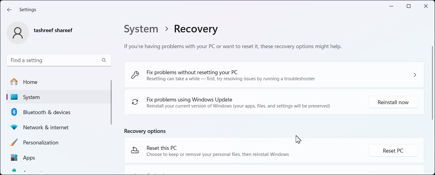 Ứng dụng Cài đặt trong Windows 11 hiển thị tùy chọn &quot;Khắc phục sự cố bằng Windows Update&quot;