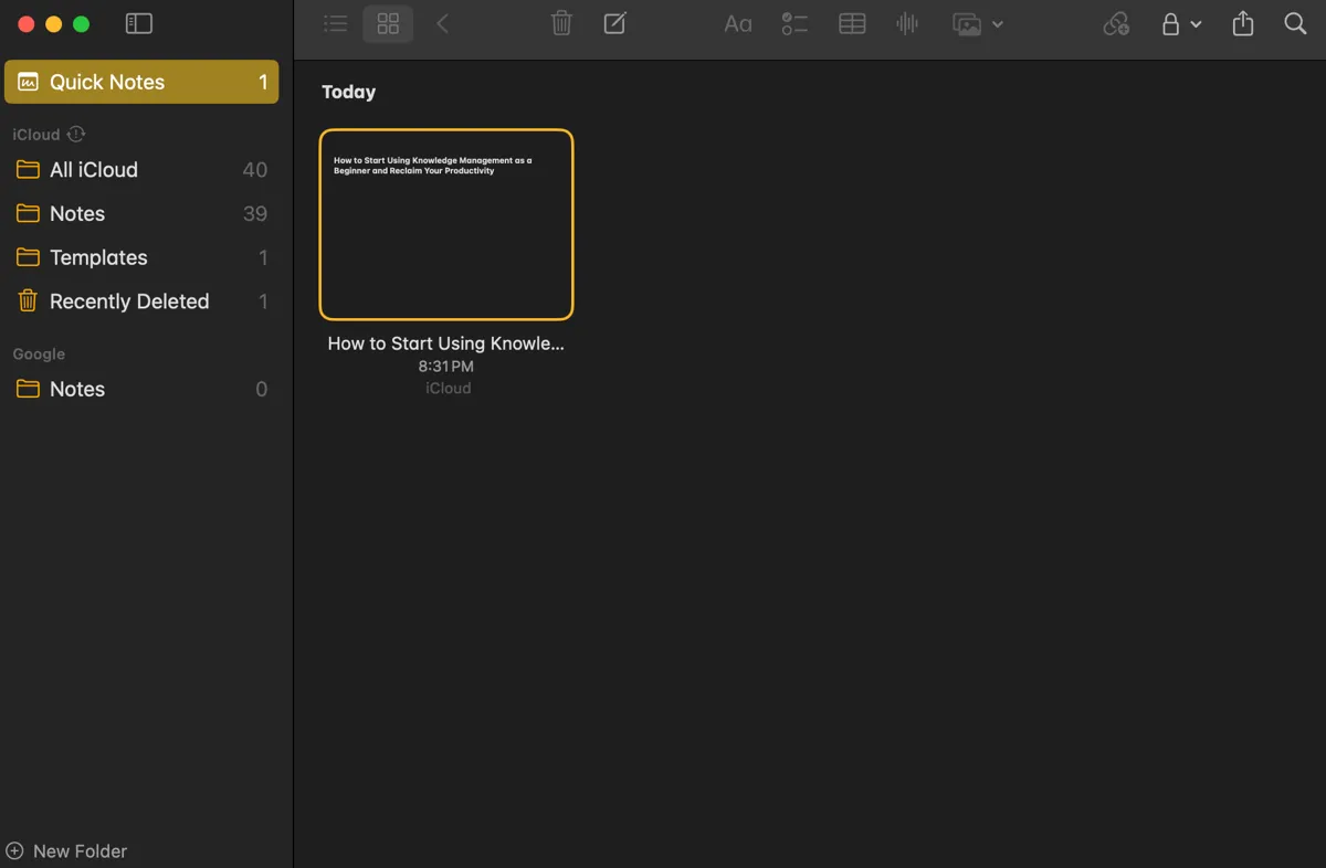 Ứng dụng Ghi chú (Notes app) hiển thị tính năng ghi chú nhanh, hỗ trợ quá trình thu thập thông tin hiệu quả.