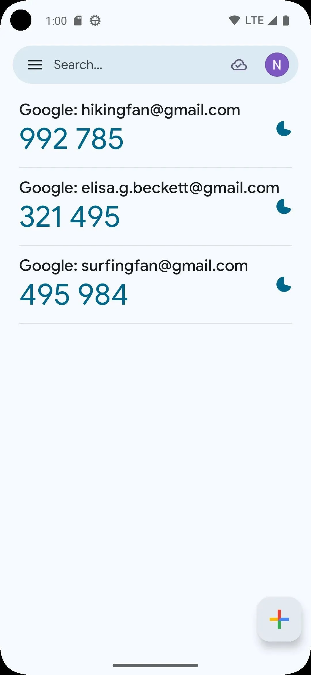 Ứng dụng Google Authenticator hiển thị mã xác minh một lần (OTP) trên điện thoại Android.