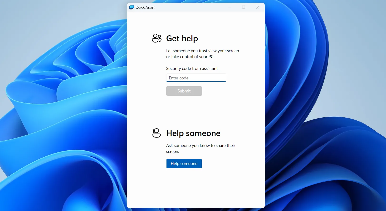 Ứng dụng Hỗ Trợ Nhanh (Quick Assist) đang hoạt động trên Windows 11