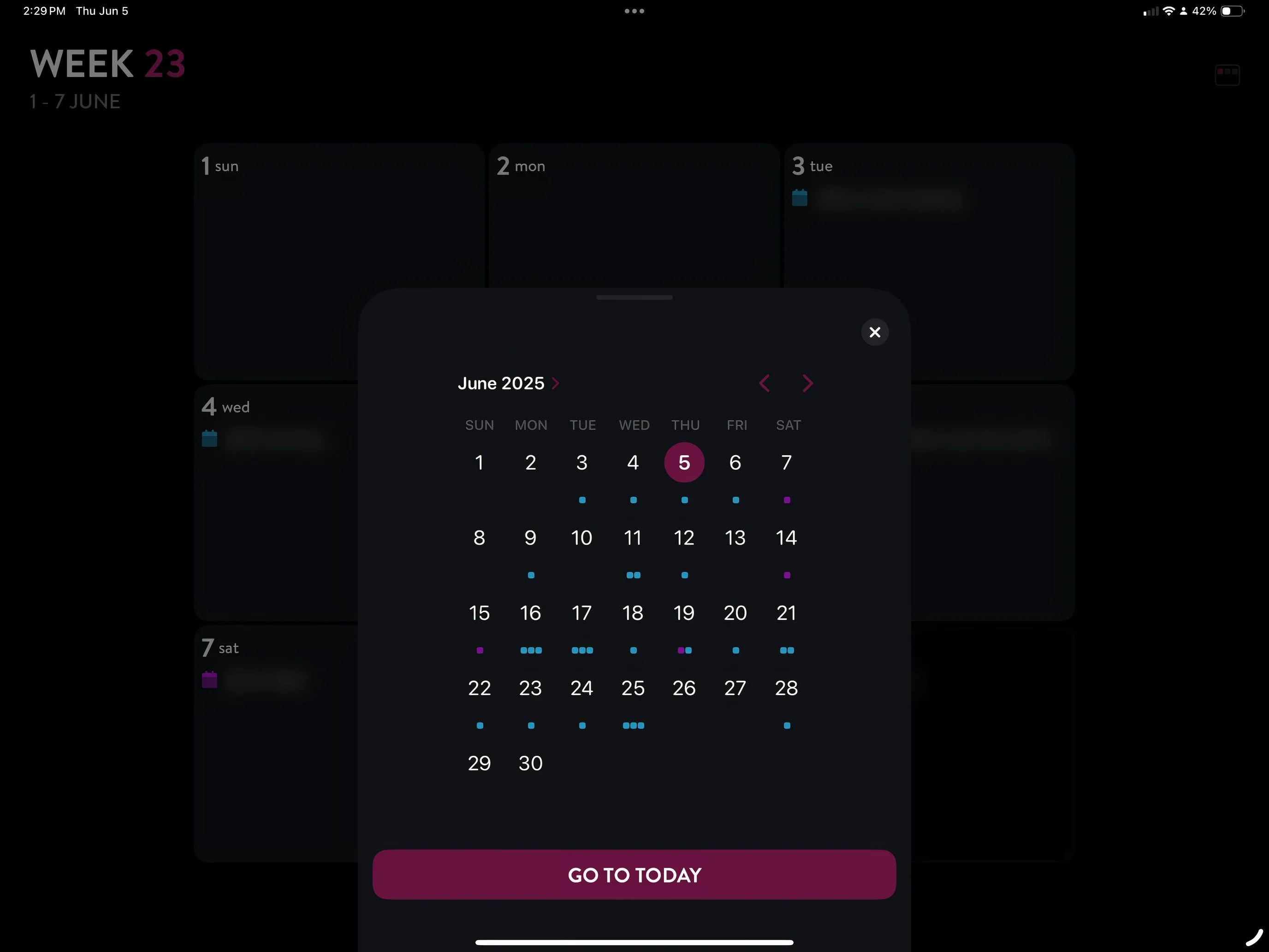Ứng dụng Moleskine Planner trên iPad hiển thị giao diện lịch trình và kế hoạch cá nhân