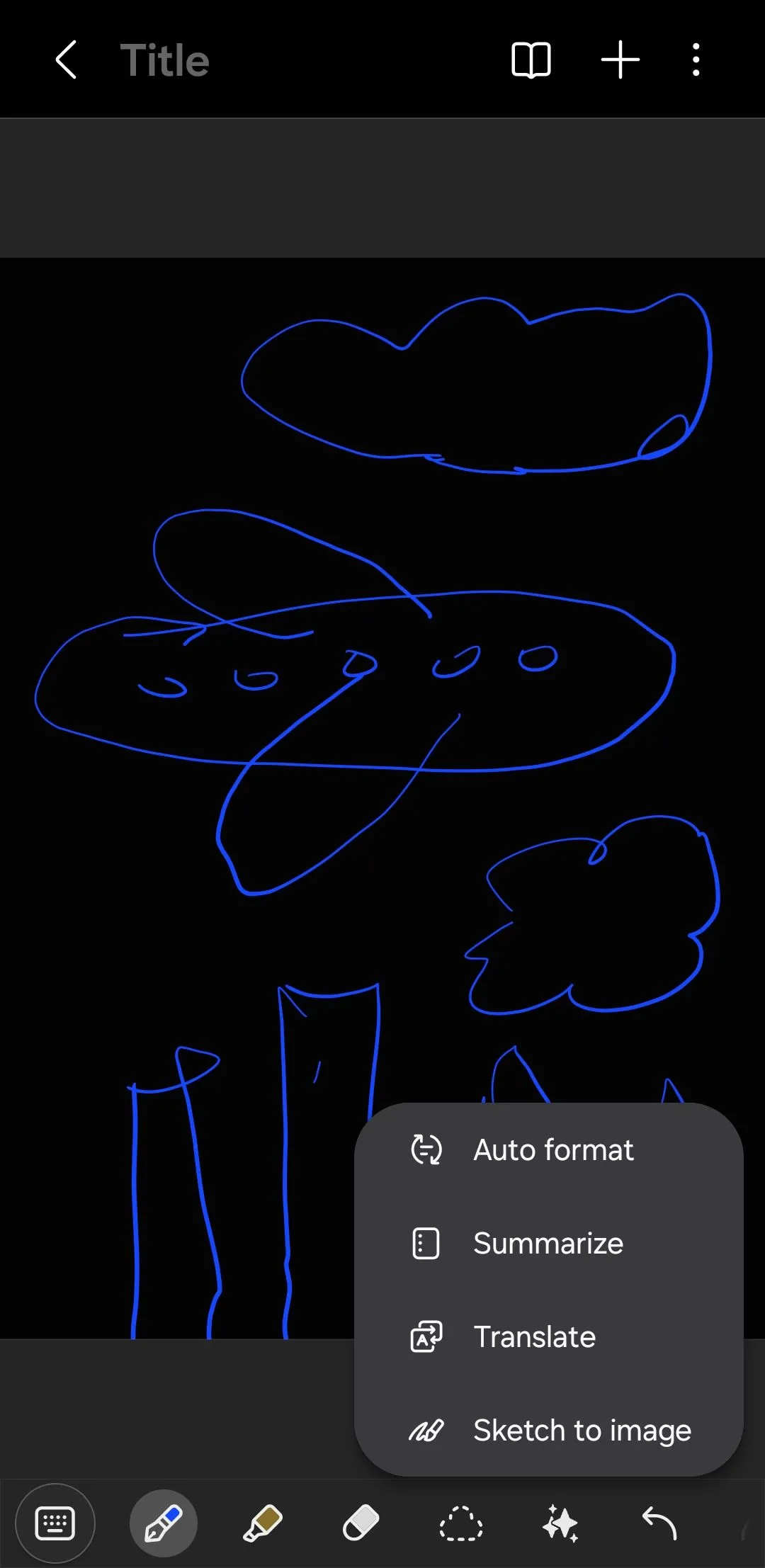 Ứng dụng Samsung Notes hiển thị tùy chọn Phác thảo thành ảnh (Sketch to Image) với bút S Pen và Galaxy AI
