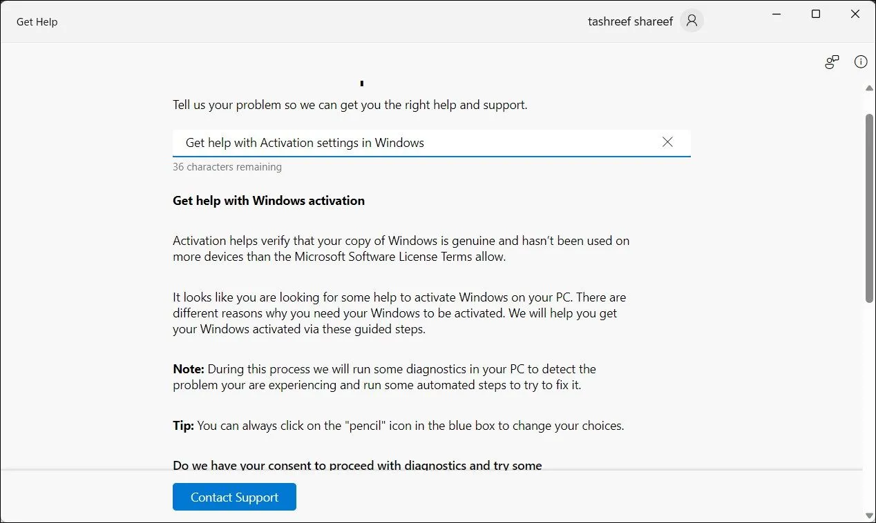 Ứng dụng Trợ giúp (Get Help) trên Windows 11 hiển thị tùy chọn liên hệ hỗ trợ, tích hợp các công cụ khắc phục sự cố