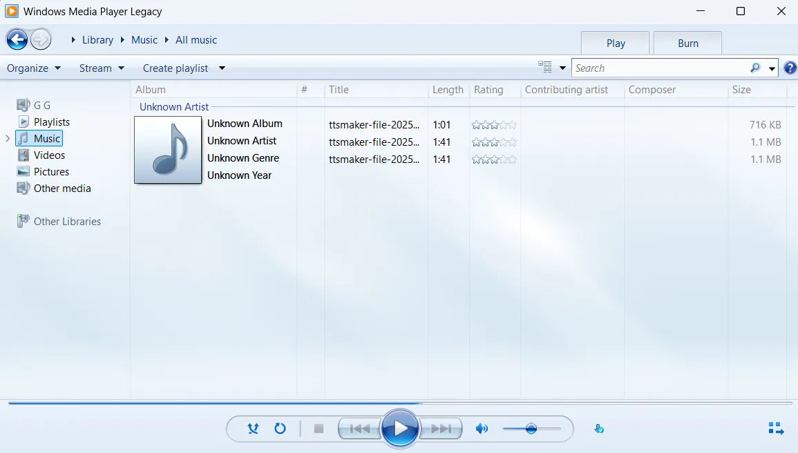 Ứng dụng Windows Media Player Legacy trên hệ điều hành Windows 11