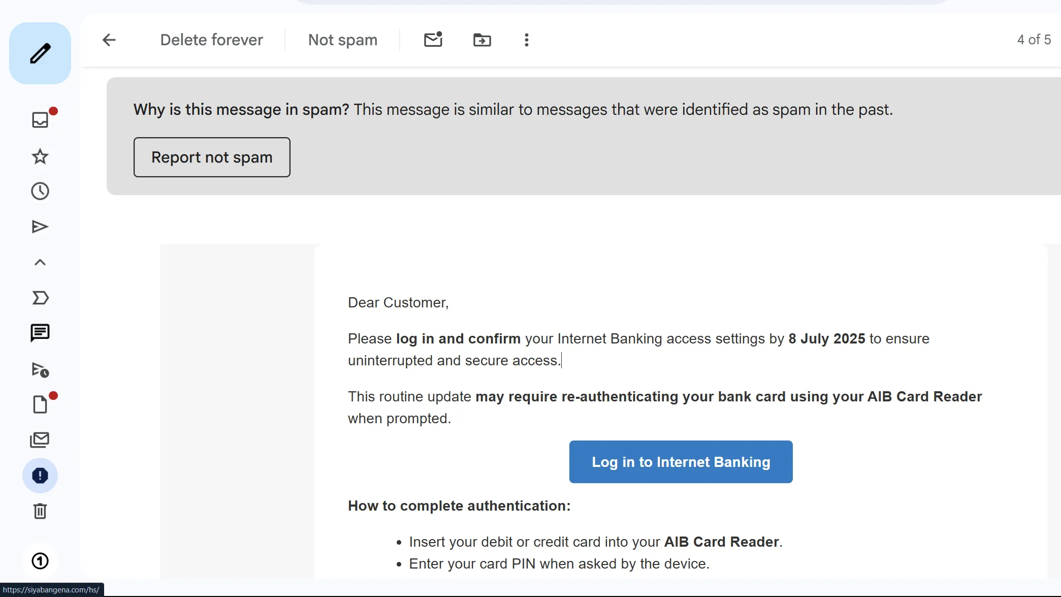 Ví dụ email lừa đảo (spam) chứa đường link rút gọn tiềm ẩn nguy cơ phishing, nhấn mạnh tầm quan trọng của việc cảnh giác