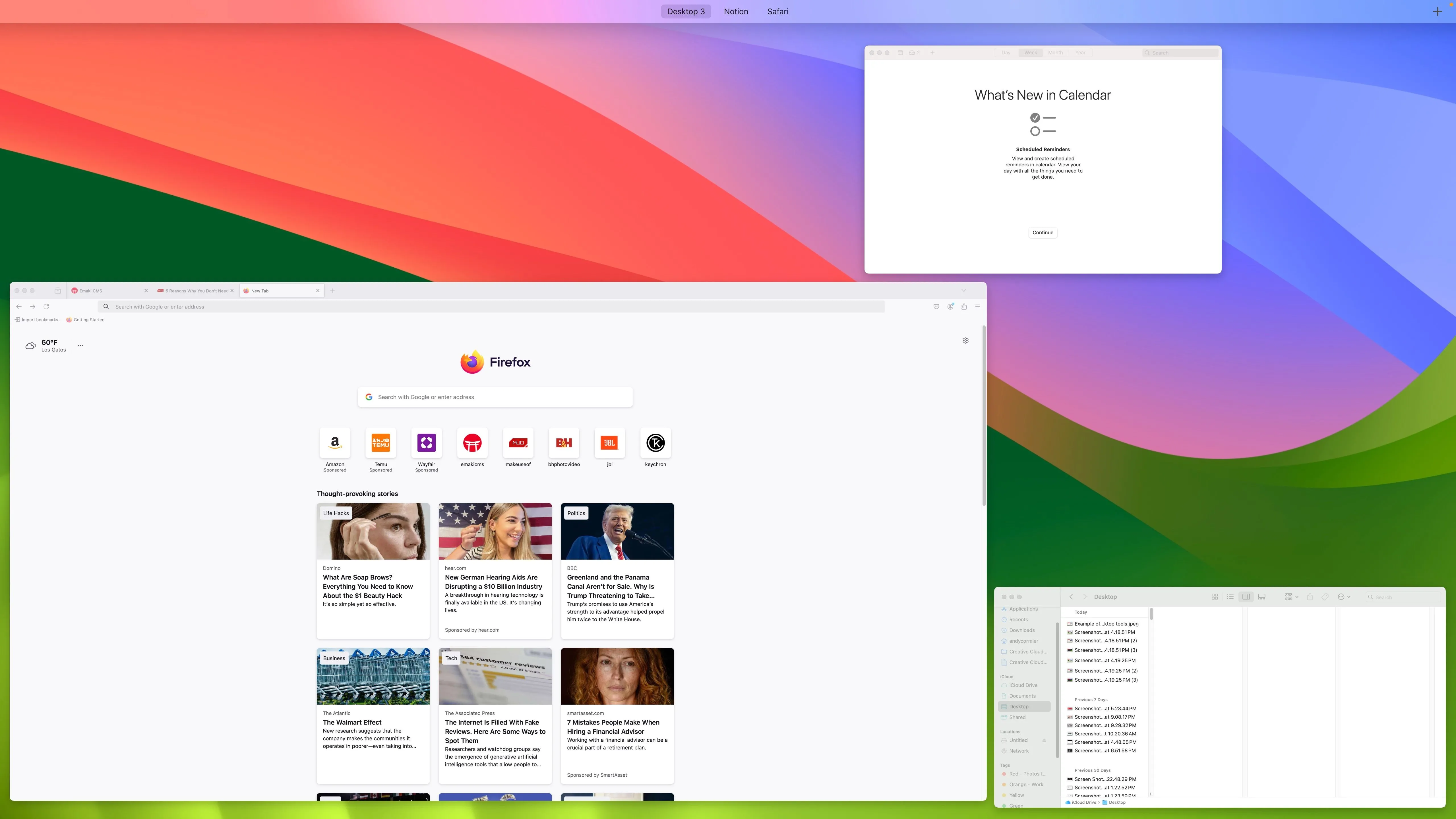 Ví dụ giao diện các màn hình ảo (virtual desktops) của macOS, minh họa tính năng đa nhiệm hiệu quả mà không cần màn hình vật lý bổ sung.