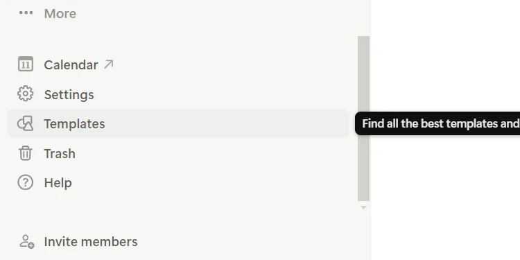 Vị trí tùy chọn Templates (Mẫu) trong thanh sidebar bên trái của Notion