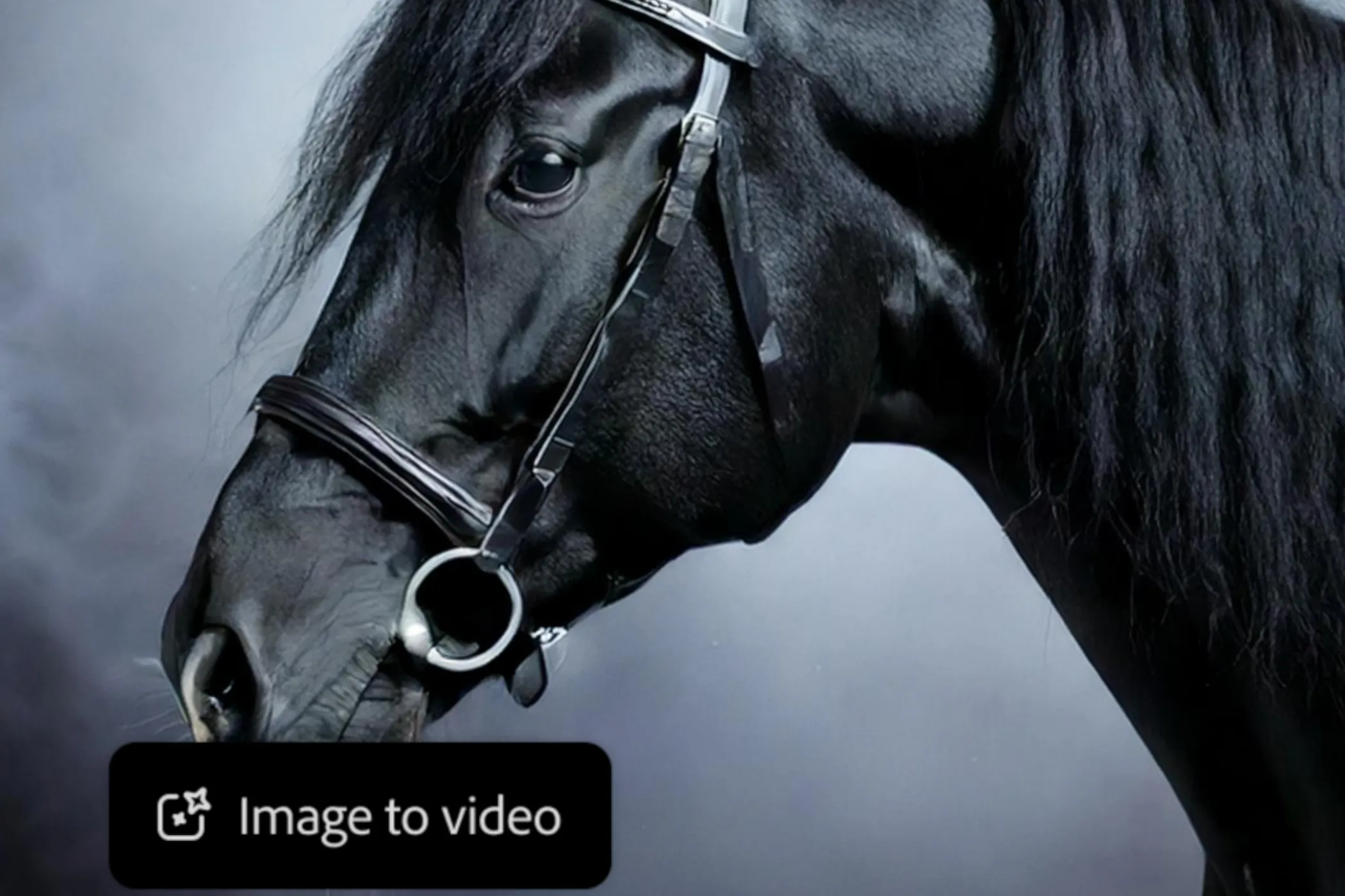 Video được tạo từ văn bản bằng Adobe Firefly, cảnh một con ngựa trong màn sương mù, minh họa tính năng chuyển văn bản thành video AI.