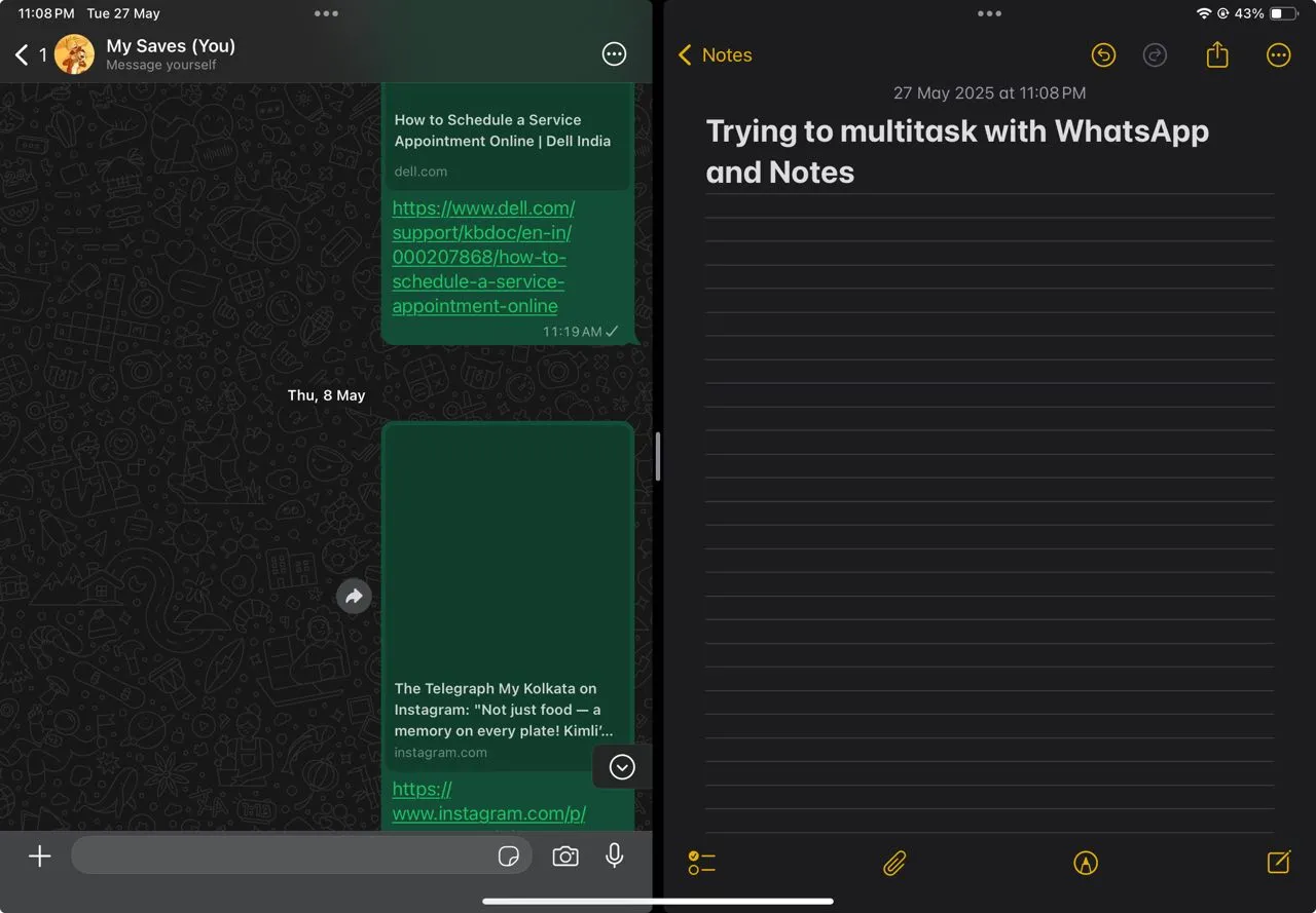WhatsApp cho iPad sử dụng chế độ Split View cùng một ứng dụng khác, tối ưu trải nghiệm đa nhiệm