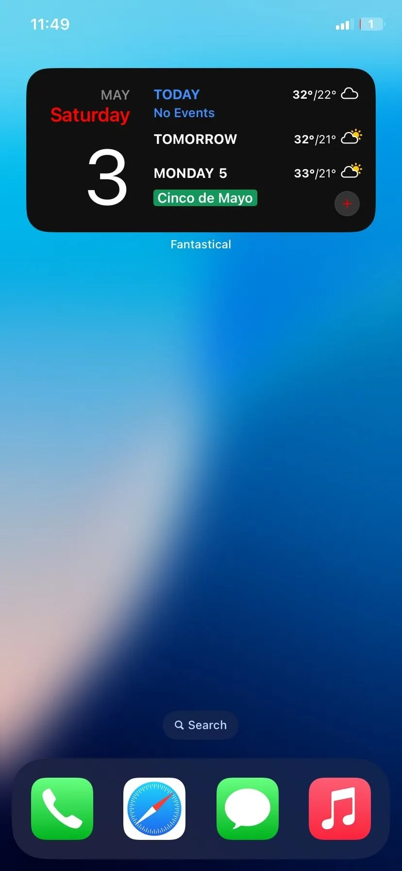 Widget Fantastical hiển thị sự kiện sắp tới trên màn hình chính iPhone
