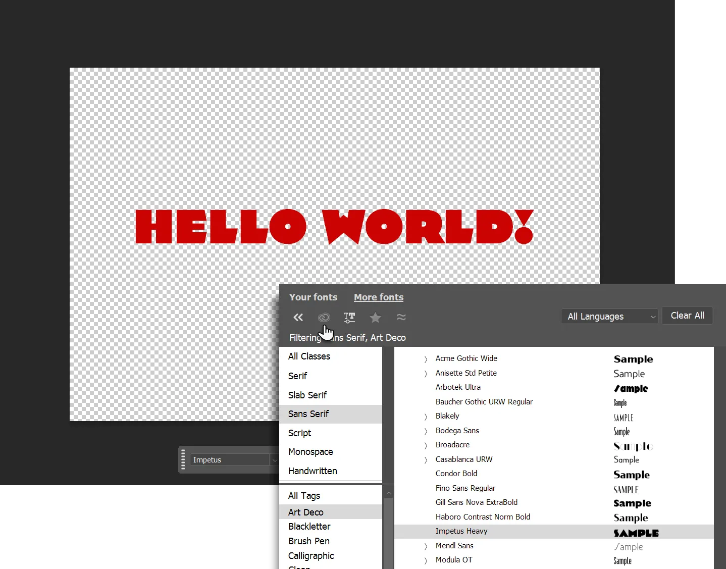 Xem trước font chữ trực tiếp trên văn bản mẫu trong Trình duyệt Font Photoshop