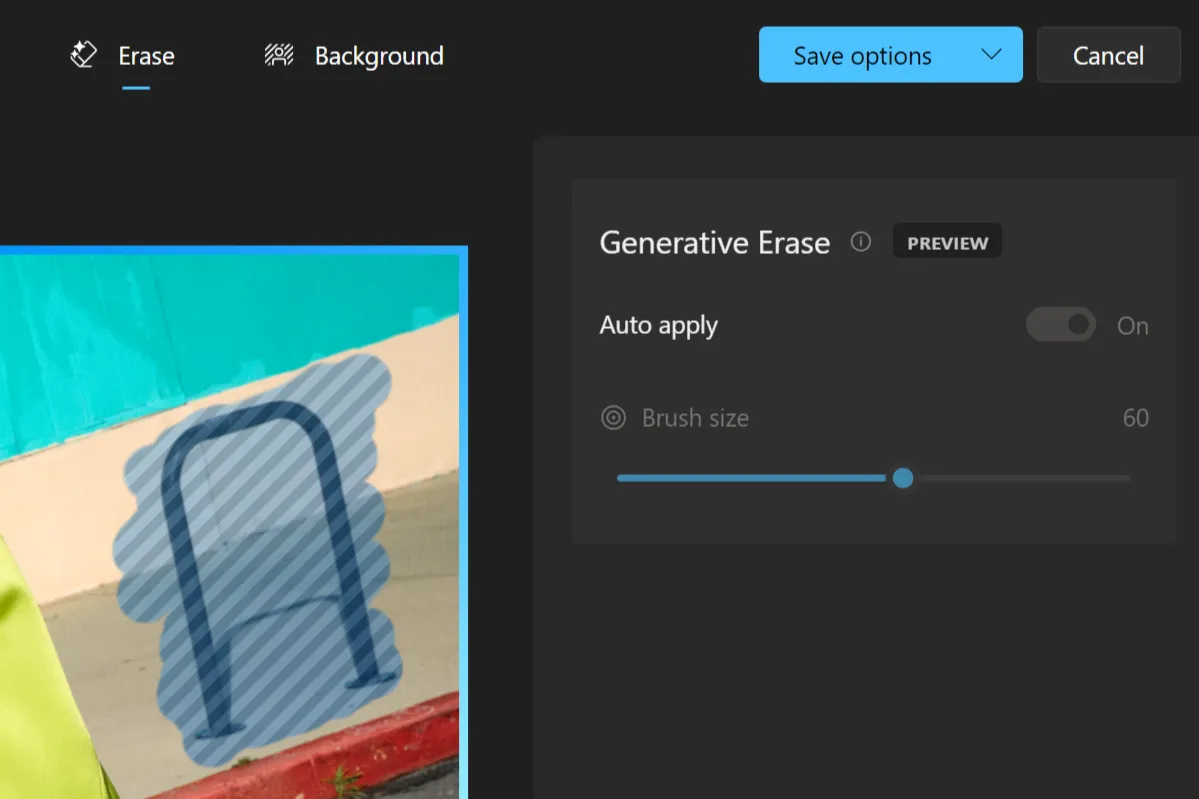 Xóa đối tượng bằng tính năng Erase trong ứng dụng Photos trên Windows 11